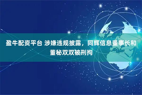 盈牛配资平台 涉嫌违规披露,同辉信息董事长和董秘双双被刑拘